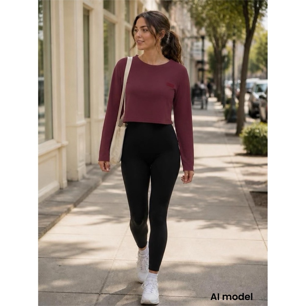 SET Active Long-Sleeve Cropped top in Dusty Rose‎